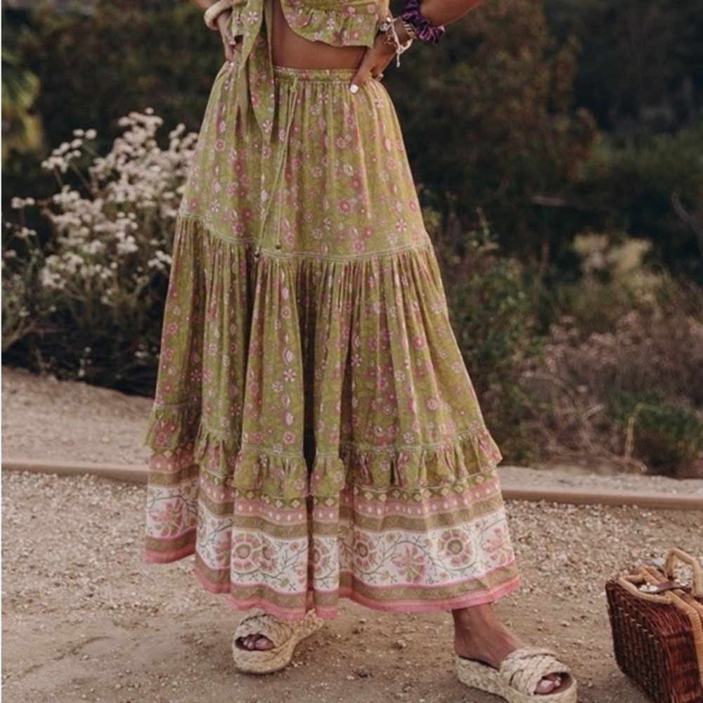 Spell and the Gypsy Green and Pink Floral Maxi Skirt